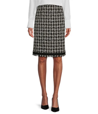 Preston & York Kelly Wool Blend Metallic Tweed Fringe High Rise Pencil Knee Length Coordinating Skirt