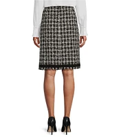 Preston & York Kelly Wool Blend Metallic Tweed Fringe High Rise Pencil Knee Length Coordinating Skirt