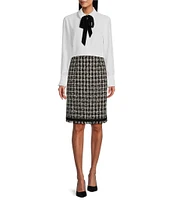 Preston & York Kelly Wool Blend Metallic Tweed Fringe High Rise Pencil Knee Length Coordinating Skirt