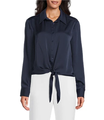 Preston & York Kinsley Point Collar Long Sleeve Tie-Front Blouse