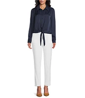 Preston & York Kinsley Point Collar Long Sleeve Tie-Front Blouse