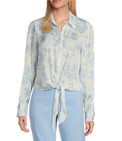Preston & York Kinsley Satin Long Sleeve Button Tie Front Blouse
