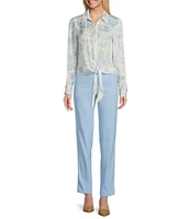 Preston & York Kinsley Satin Long Sleeve Button Tie Front Blouse