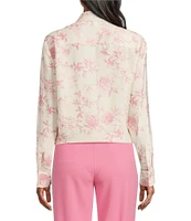 Preston & York Kinsley Satin Rose Print Long Sleeve Button Tie Front Blouse