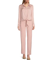 Preston & York Kinsley Tie Front Hem Button Front Collared Long Sleeve Shirt