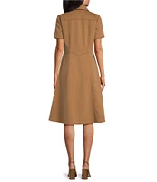 Preston & York Lenora Stretch Twill Point Collar Short Sleeve Basque Waistline Below the Knee Fit and Flare Dress