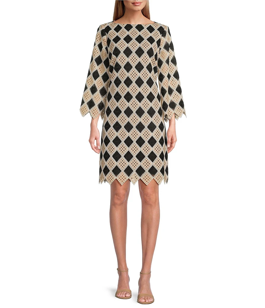 Preston & York Letitia Novelty Crochet Long Sleeve Shift Dress