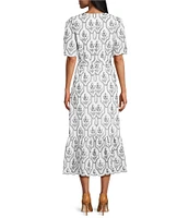 Preston & York Lisa Embroidered Round Neckline Short Sleeve Midi Dress