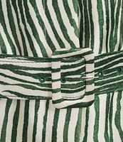 Preston & York Mae Mikado Sheath Button Front Belted Short Sleeve Zebra Print Dress