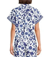 Preston & York Mirabelle Short Sleeve Floral Button Front Collar Coordinating Blouse