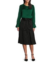 Preston & York Serafina Taffeta Bow Waist High Rise A-Line Flounce Midi Skirt