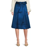 Preston & York Serafina Taffeta Bow Waist High Rise A-Line Flounce Midi Skirt