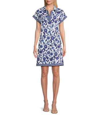 Preston & York Floral Sheath Collar Short Sleeve Carson Dress