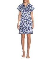 Preston & York Floral Sheath Collar Short Sleeve Carson Dress