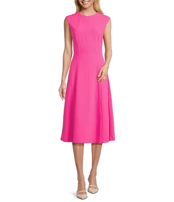 Preston & York Sophia Crew Neck Cap Sleeve Crepe Midi Dress