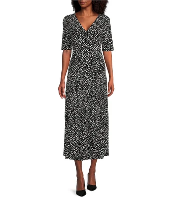 Preston & York Sydney Antelope Print Knit V-Neck Short Sleeve Tie Waist Midi Dress