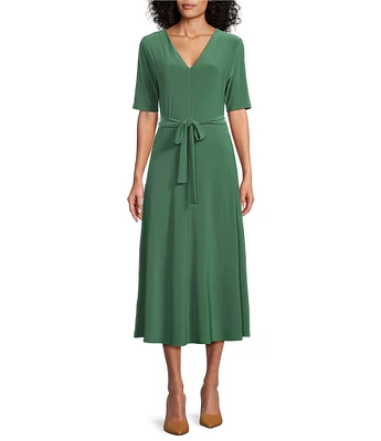 Preston & York Sydney V-Neck Short Sleeve Tie Waist Dress