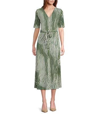 Preston & York Sydney Zebra Print V-Neck Short Sleeve Tie Waist Midi Dress