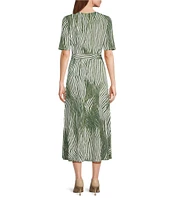 Preston & York Sydney Zebra Print V-Neck Short Sleeve Tie Waist Midi Dress