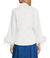 Preston & York Tessa Stretch Taffeta Feather Trim Long Sleeve Blouse