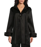 Preston & York Thea Basic Stretch Taffeta Cuffed Long Sleeve Button Up Point Collar Coordinating Blouse