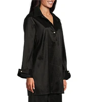 Preston & York Thea Basic Stretch Taffeta Cuffed Long Sleeve Button Up Point Collar Coordinating Blouse