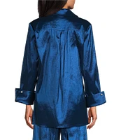 Preston & York Thea Stretch Taffeta Cuffed Long Sleeve Button Up Point Collar Coordinating Blouse