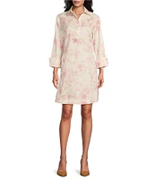 Preston & York Thea Rose Print Taffeta 3/4 Sleeve Point Collar Dress