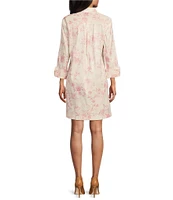 Preston & York Thea Rose Print Taffeta 3/4 Sleeve Point Collar Dress