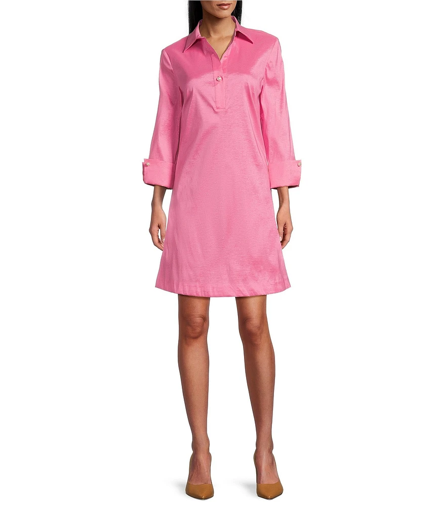 Preston & York Thea Taffeta 3/4 Sleeve Point Collar Dress
