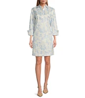 Preston & York Thea Printed Taffeta 3/4 Sleeve Point Collar Dress
