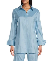Preston & York Thea Taffeta Cuffed Long Sleeve Point Collar Button Front Blouse