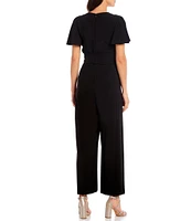 Preston & York Kayla V-Neck Short Flutter Sleeve Tie Belt Jumpsuit