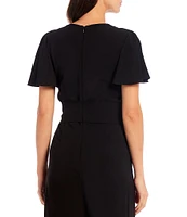 Preston & York Kayla V-Neck Short Flutter Sleeve Tie Belt Jumpsuit