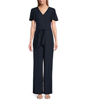 Preston & York Kayla V-Neck Short Flutter Sleeve Tie Belt Jumpsuit