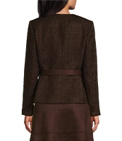 Preston & York Zoey Tweed V-Neck Long Sleeve Suede Belt Coordinating Jacket