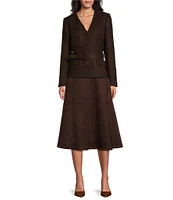 Preston & York Zoey Tweed V-Neck Long Sleeve Suede Belt Coordinating Jacket