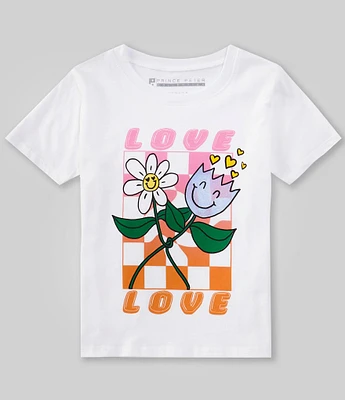 Prince Peter Big Girls 7-16 Love Check Flower Short Sleeve T-Shirt