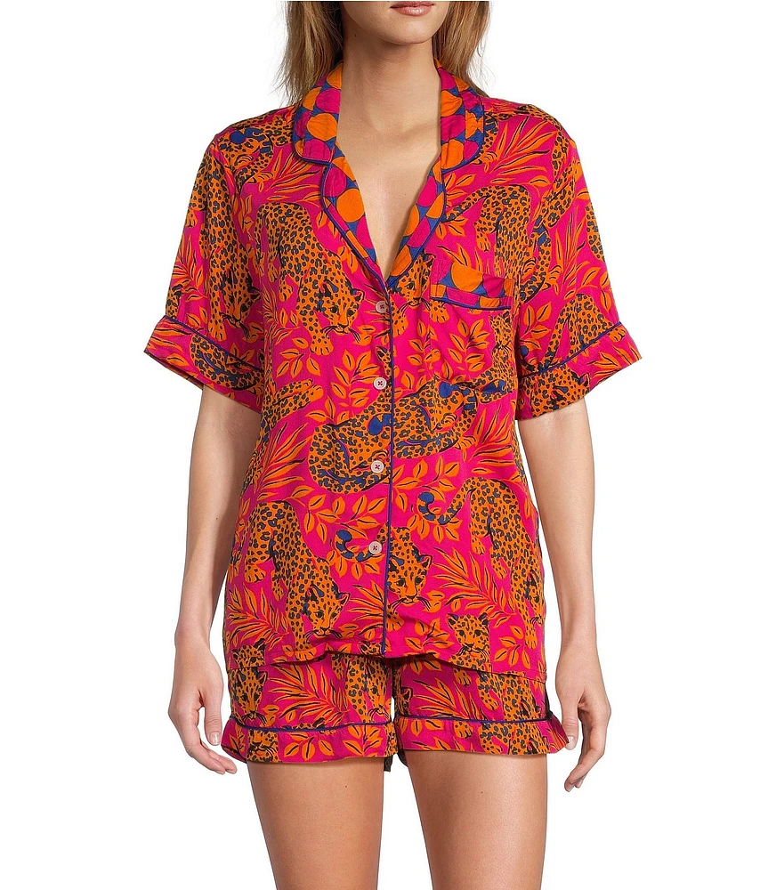 Printfresh Bagheera Satin Short Sleeve Notch Collar Shorty Pajama Set