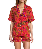 Printfresh Bagheera Satin Short Sleeve Notch Collar Shorty Pajama Set