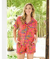 Printfresh Bagheera Satin Thermoregulating Short Sleeve Notch Collar Shorty Pajama Set