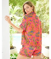 Printfresh Bagheera Satin Thermoregulating Short Sleeve Notch Collar Shorty Pajama Set