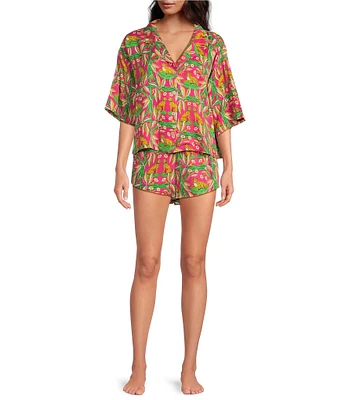 Printfresh Bagheera Floral Satin Thermoregulating Short Sleeve Notch Collar Shorty Pajama Set
