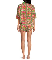 Printfresh Bagheera Floral Satin Thermoregulating Short Sleeve Notch Collar Shorty Pajama Set
