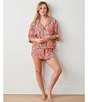 Printfresh Bagheera Floral Satin Thermoregulating Short Sleeve Notch Collar Shorty Pajama Set