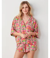 Printfresh Bagheera Floral Satin Thermoregulating Short Sleeve Notch Collar Shorty Pajama Set
