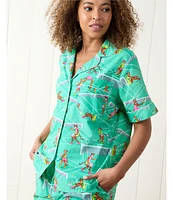 Printfresh Courtside Cats Short Sleeve Notch Collar Woven Shorty Pajama Set