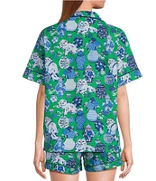 Printfresh Fancy Cats Short Sleeve Notch Collar Woven Shorty Pajama Set