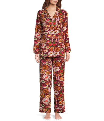 Printfresh Festive Feast Long Sleeve Notch Collar Flannel Pajama Set