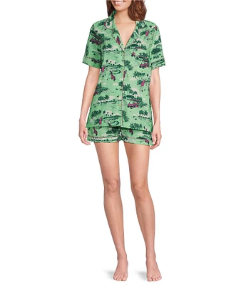 Printfresh Golf Toile Organic Cotton Short Sleeve Notch Collar Woven Shorty Pajama Set